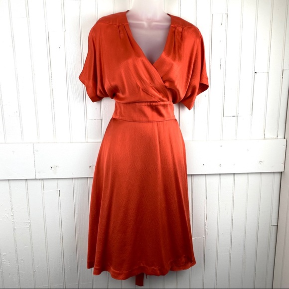 orange silk wrap dress